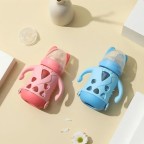 Non-slip glass baby straw water bottle