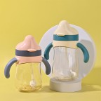 Double handle durable baby straw water bottle