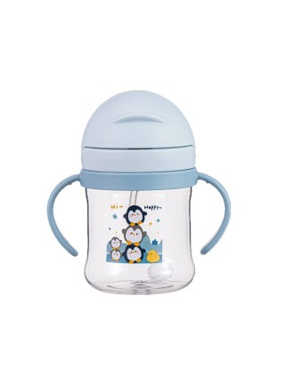 Portable double handle baby straw water bottle