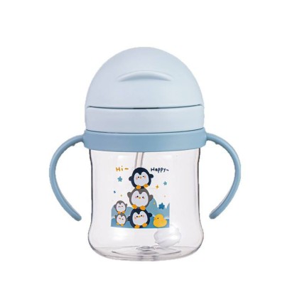 Portable double handle baby straw water bottle