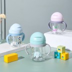 Portable double handle baby straw water bottle