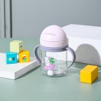 Portable double handle baby straw water bottle