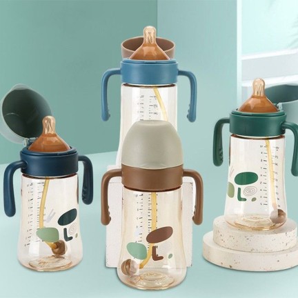 Flip-top wide mouth baby straw water bottle