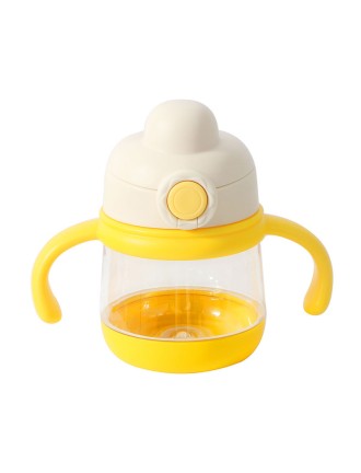 Double handle baby water bottle with push-open lid