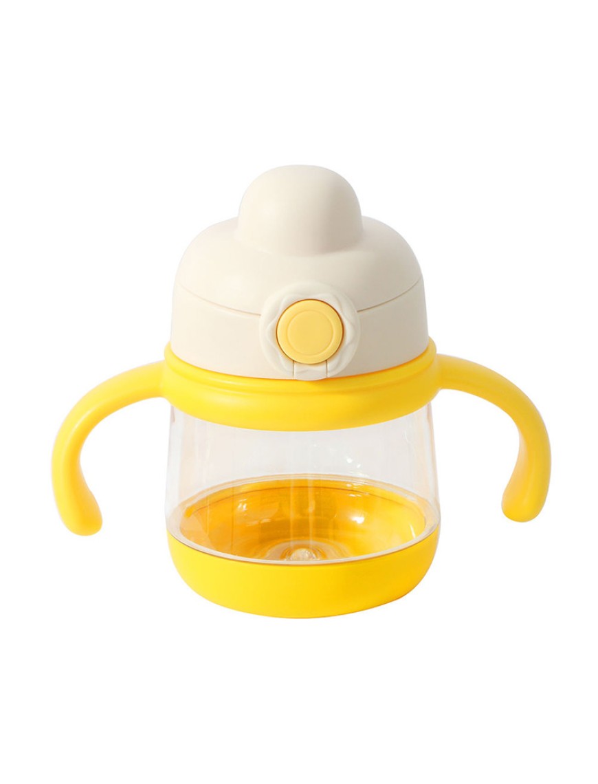 Double handle baby water bottle with push-open lid