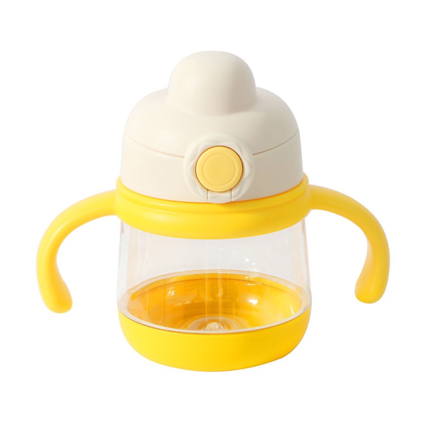 Double handle baby water bottle with push-open lid