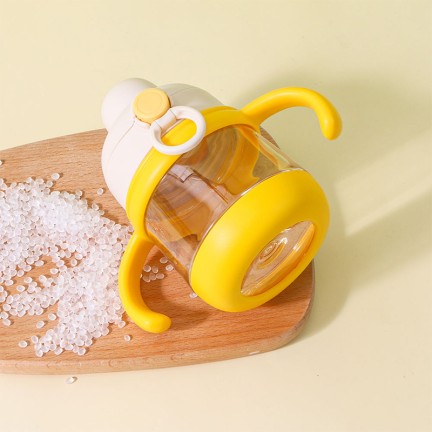 Double handle baby water bottle with push-open lid