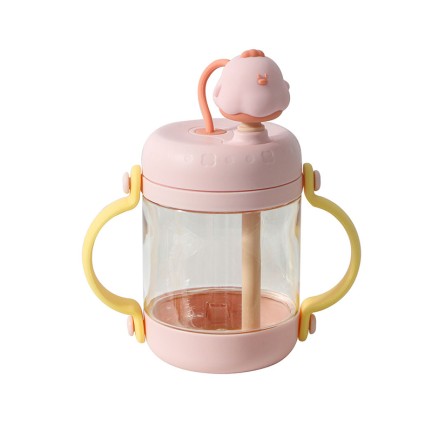 Cartoon pink double handle baby water bottle