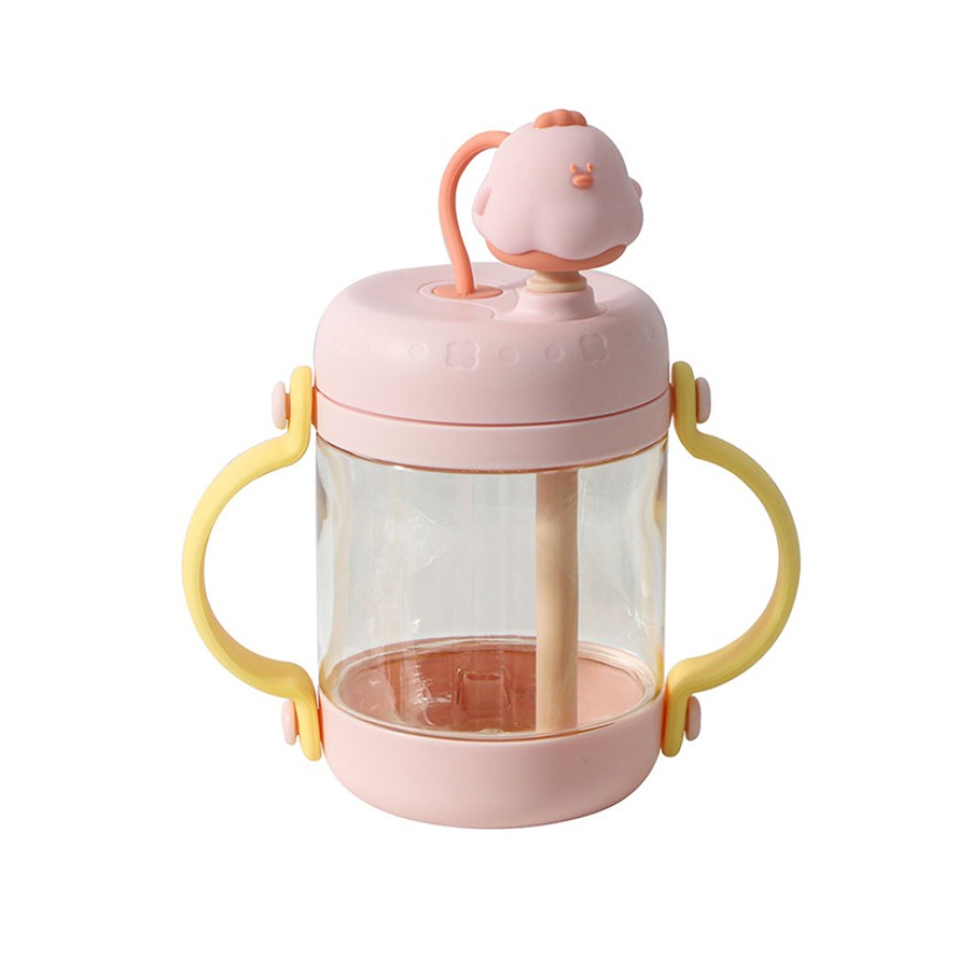 Cartoon pink double handle baby water bottle