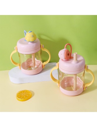Cartoon pink double handle baby water bottle