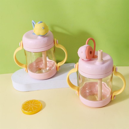 Cartoon pink double handle baby water bottle